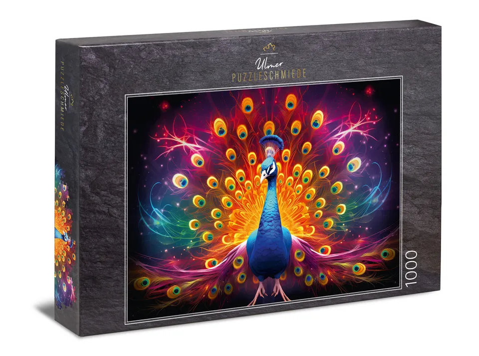 ulmer-puzzleschmiede-federkleid-puzzle-1000-teile-pfau-tierkunst image 1