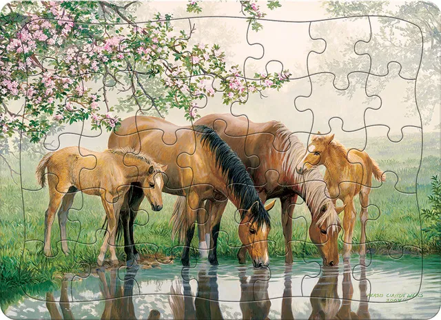 cobble-hill-tray-puzzle-watering-hole-35-teile-pferde image 1