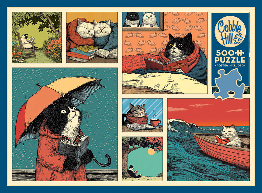 cobble-hill-cats-chillin-with-books-puzzle-500-teile-katzen image 4