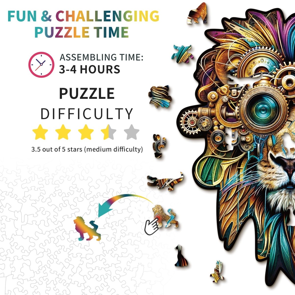 kaayee-wooden-puzzle-retro-mechanical-lion-holzpuzzle-medium image 4