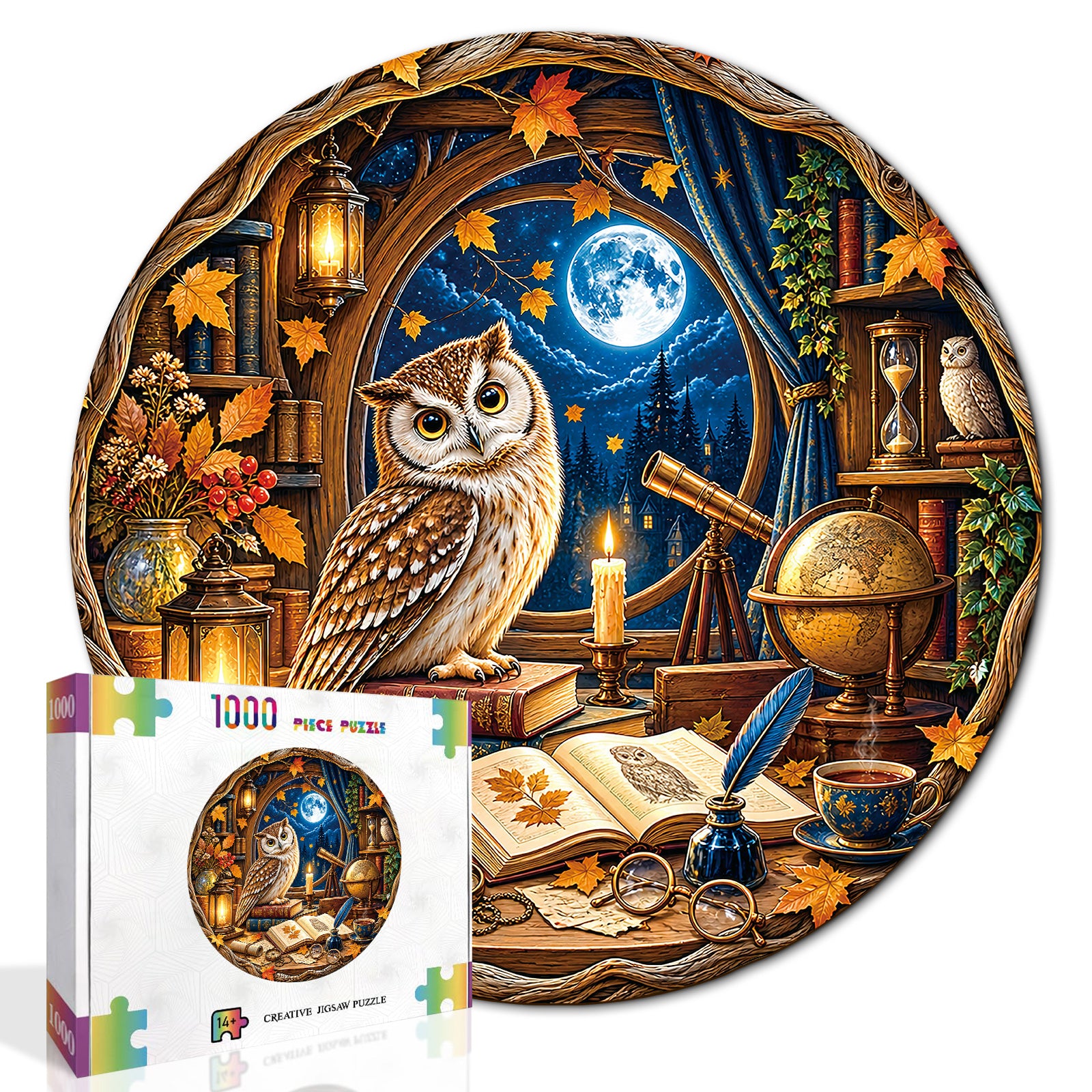 kaayee-moonlit-owl-study-karton-puzzle-1000-teile-eco image 2