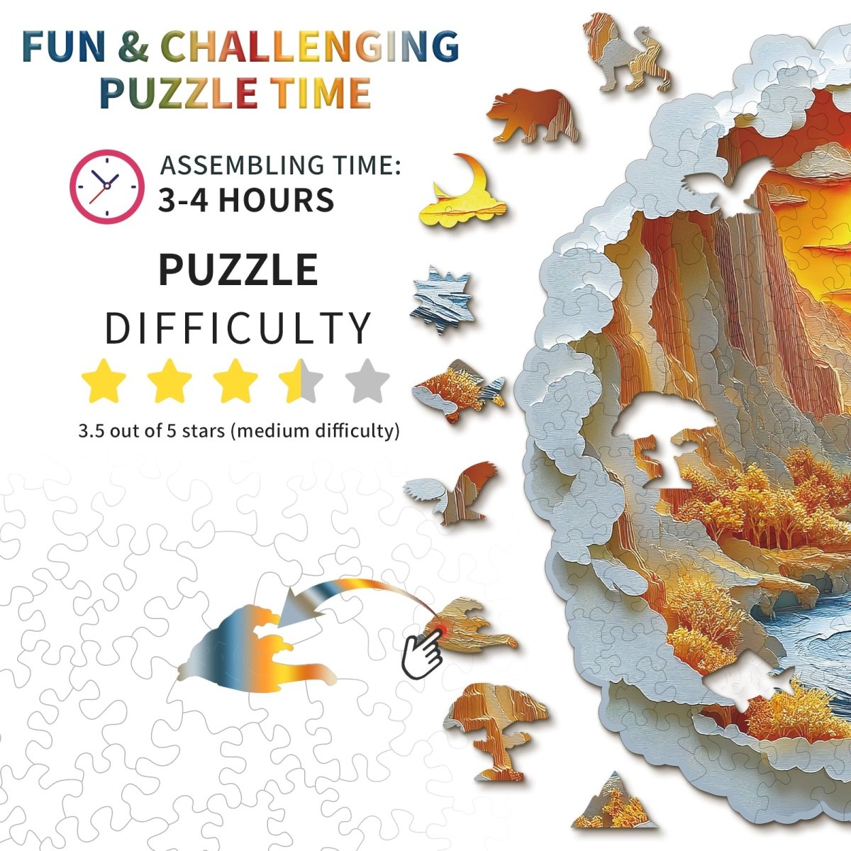 kaayee-wooden-puzzle-3d-sunset-light-holzpuzzle-canyon image 4