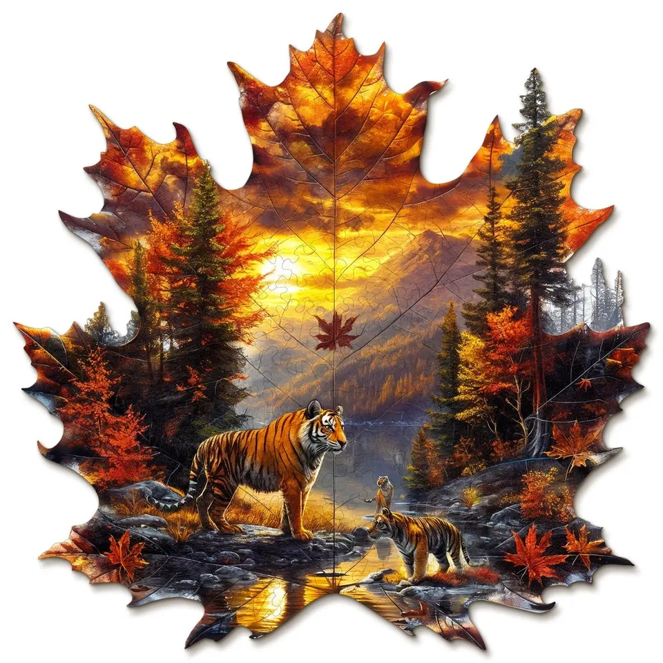 kaayee-wooden-puzzle-maple-leaf-tiger-holzpuzzle-m-herbst image 1
