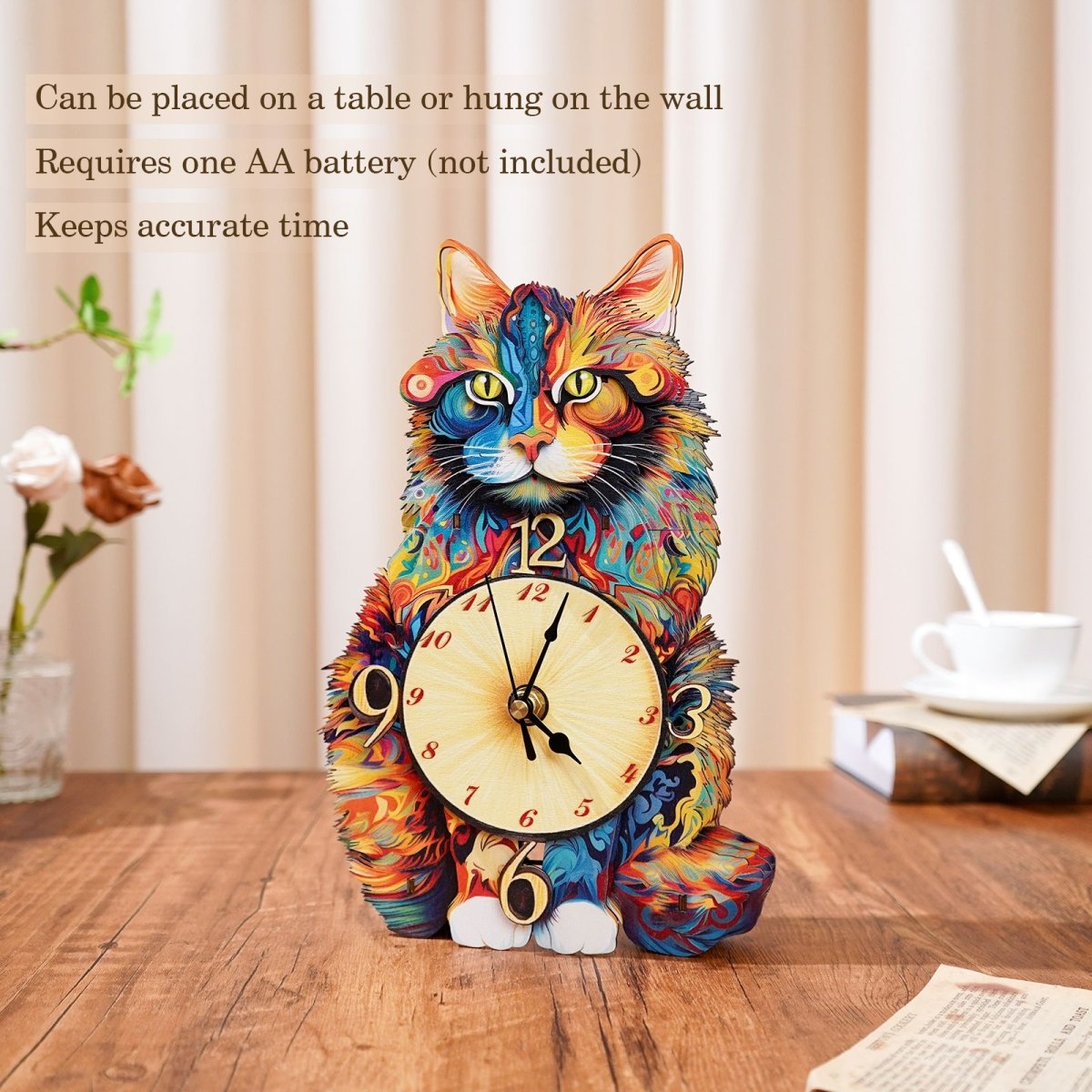 kaayee-clock-kit-maine-coon-cat-holzuhr-3d-puzzle-bunt image 5