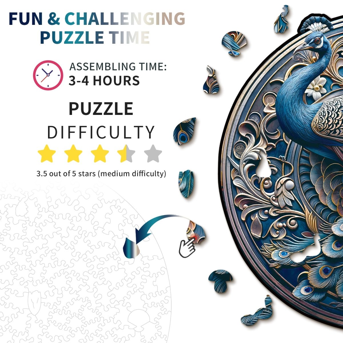 kaayee-wooden-puzzle-retro-beautiful-peacock-holzpuzzle-pfau image 4
