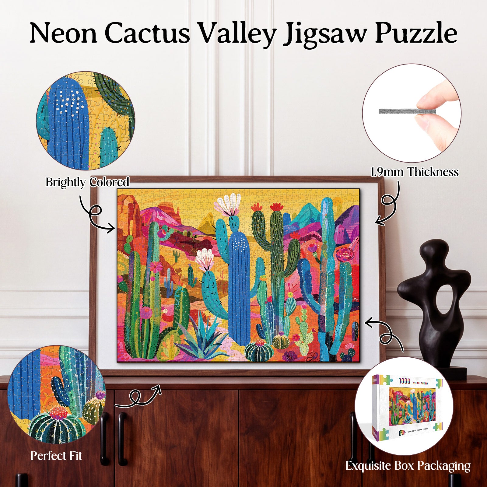 kaayee-cardboard-puzzle-neon-cactus-valley-1000-teile-standard image 3
