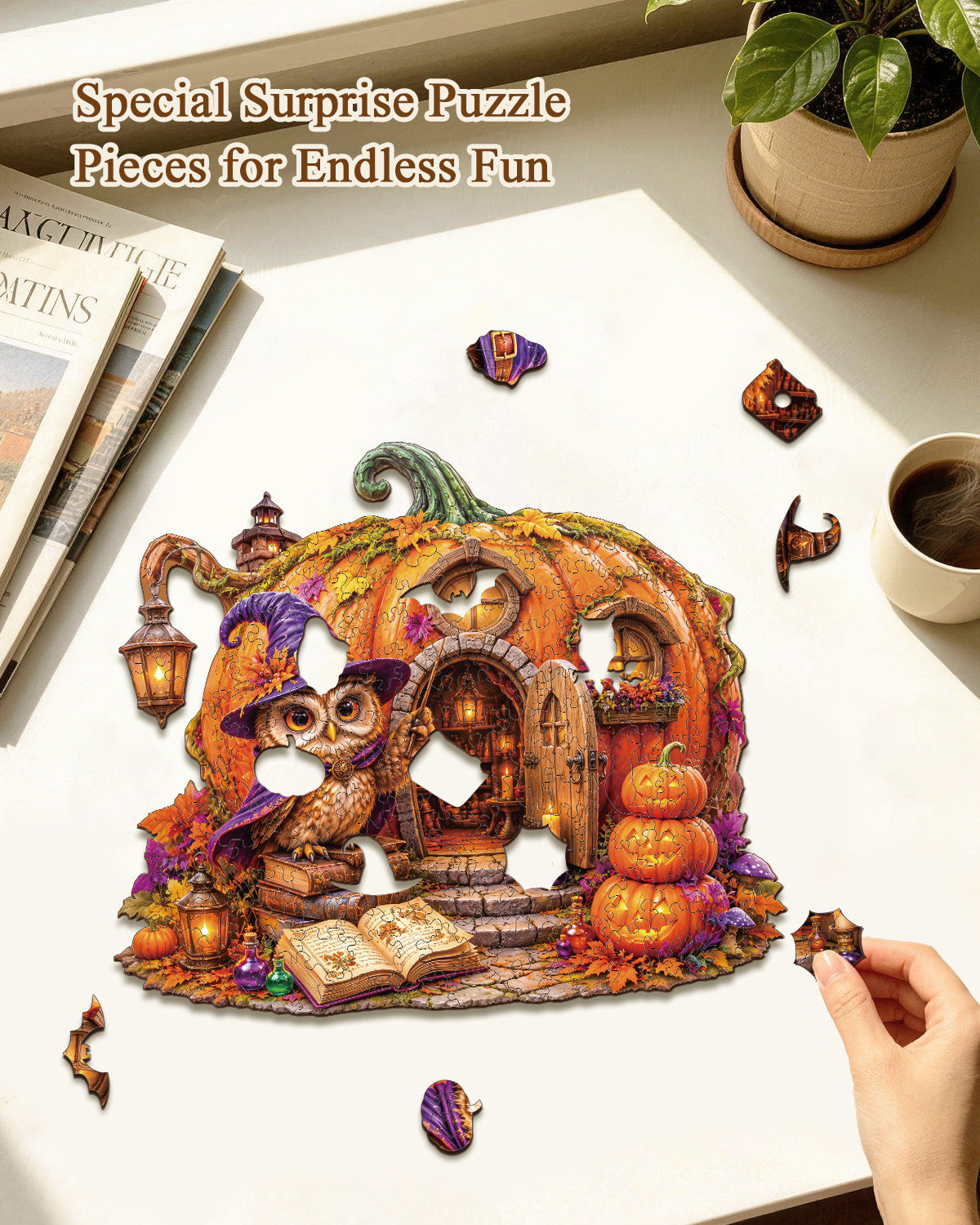 kaayee-clock-kit-enchanted-pumpkin-cottage-puzzle-uhr-holz image 2