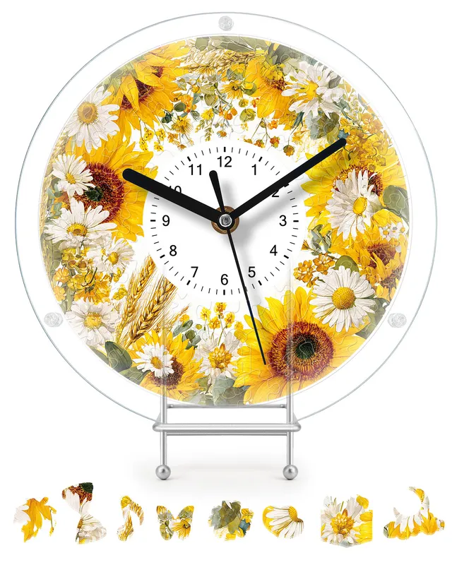 kaayee-sunflower-meadow-puzzle-uhr-acryl-diy-regular image 1