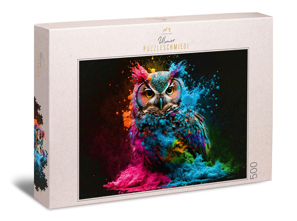 ulmer-puzzleschmiede-puzzle-500-teile-bunter-nachtvogel-eule image 1