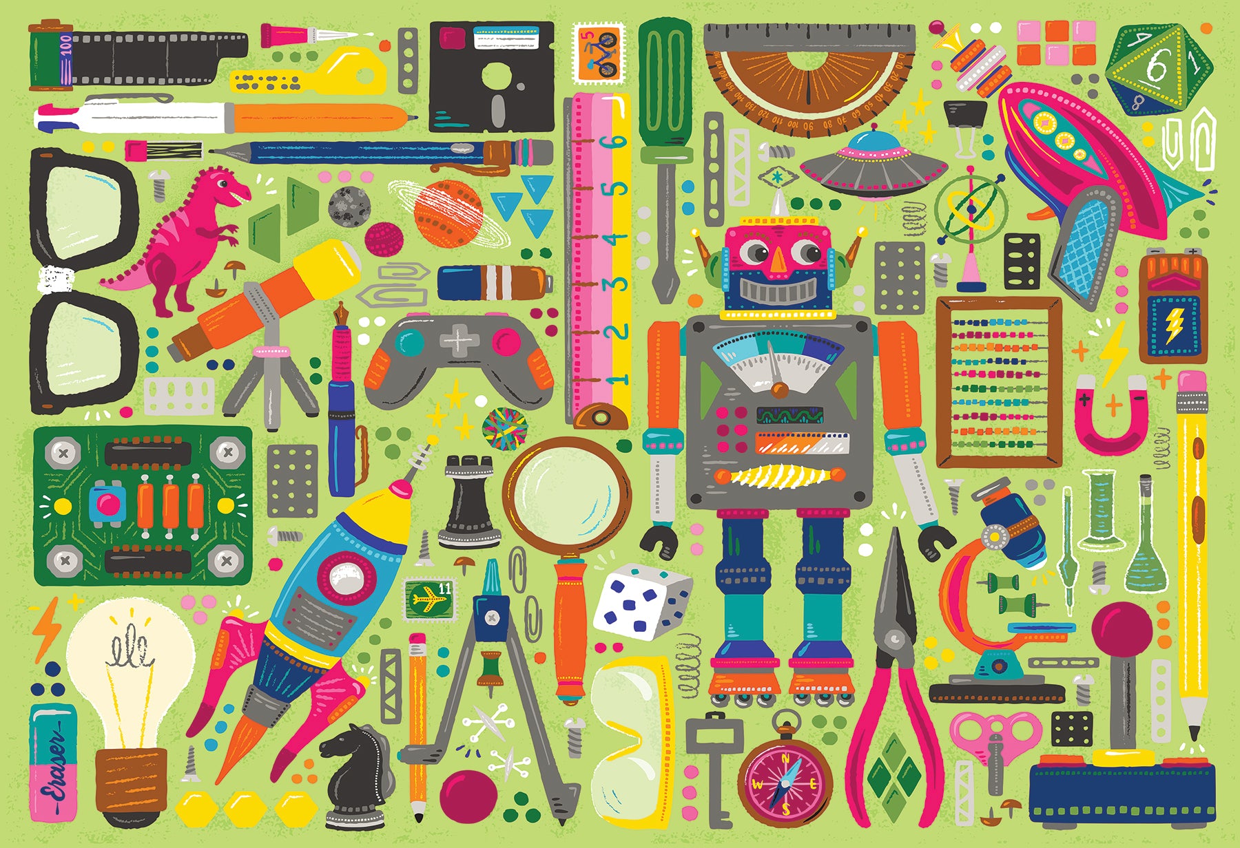 cobble-hill-100-piece-nerdy-junk-drawer-puzzle-100-teile-collage image 2