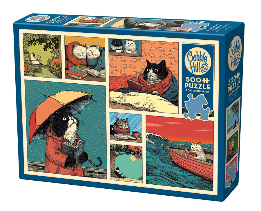 cobble-hill-cats-chillin-with-books-puzzle-500-teile-katzen image 1