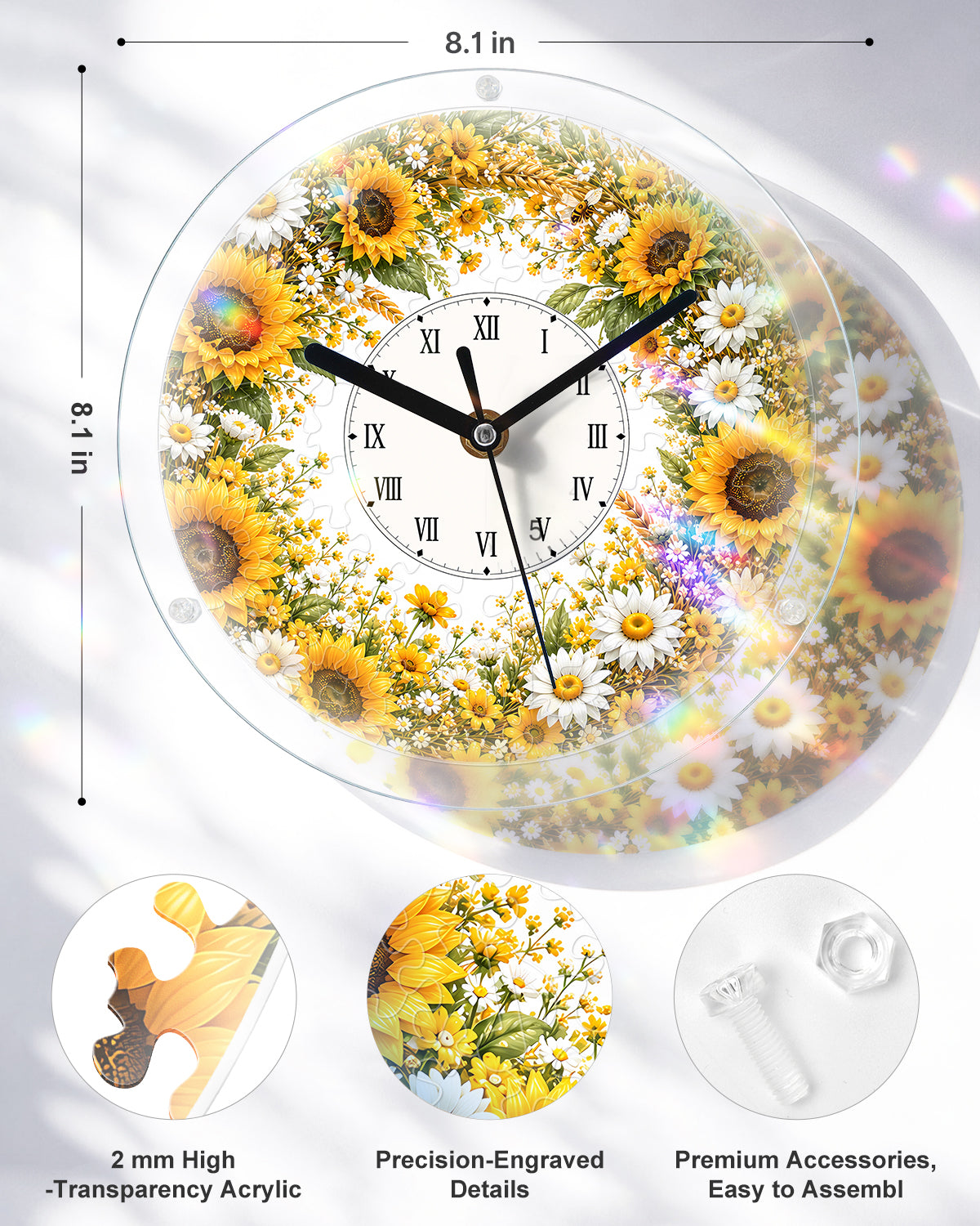 kaayee-golden-sunflower-puzzle-uhr-acryl-regular-size image 3