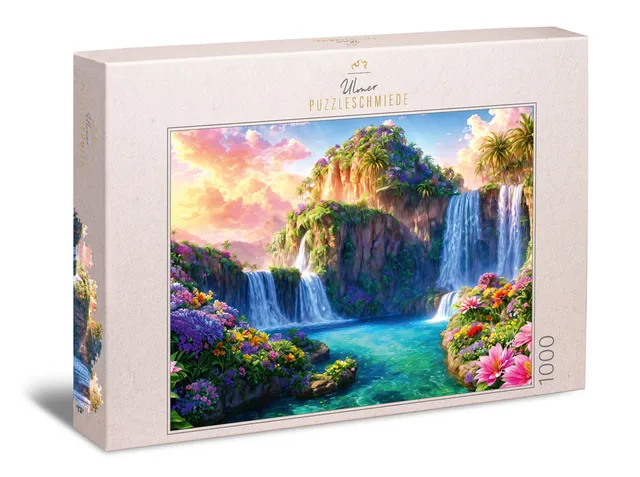 ulmer-puzzleschmiede-garten-eden-1000-teile-puzzle-wasserfall image 1