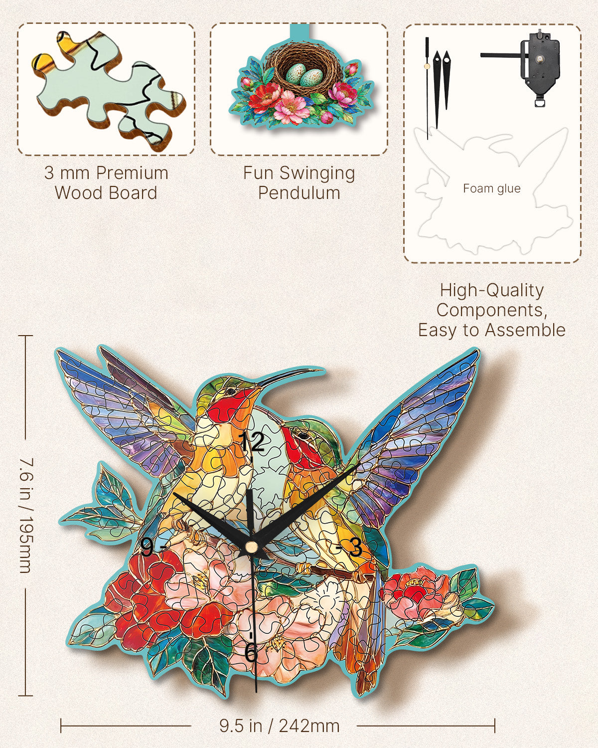 kaayee-clock-kit-kolibri-garten-holzuhr-pendel image 3