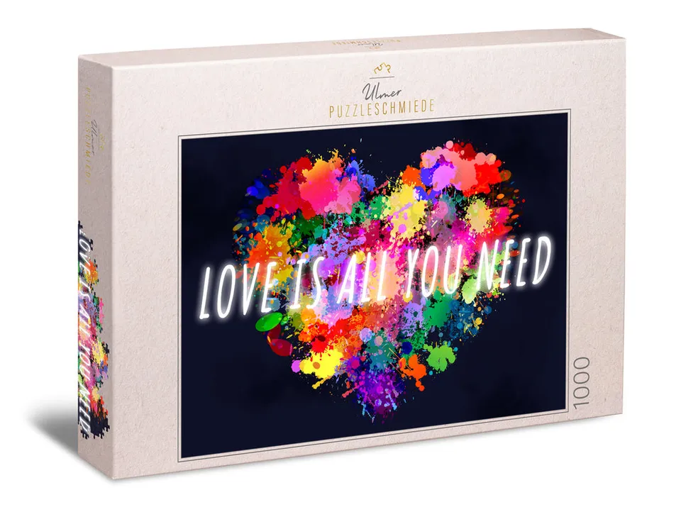 ulmer-puzzleschmiede-love-is-all-you-need-puzzle-1000-teile-herz-bunt image 1