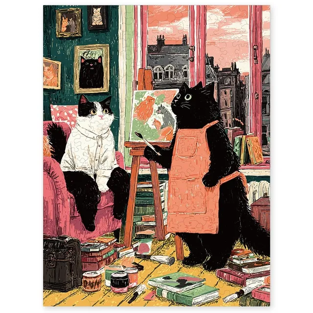 kaayee-painter-s-cat-corner-holzpuzzle-medium-katzenmotiv image 1