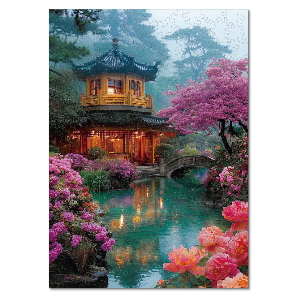 kaayee-flower-courtyard-holzpuzzle-medium-blumen-am-bach image 1