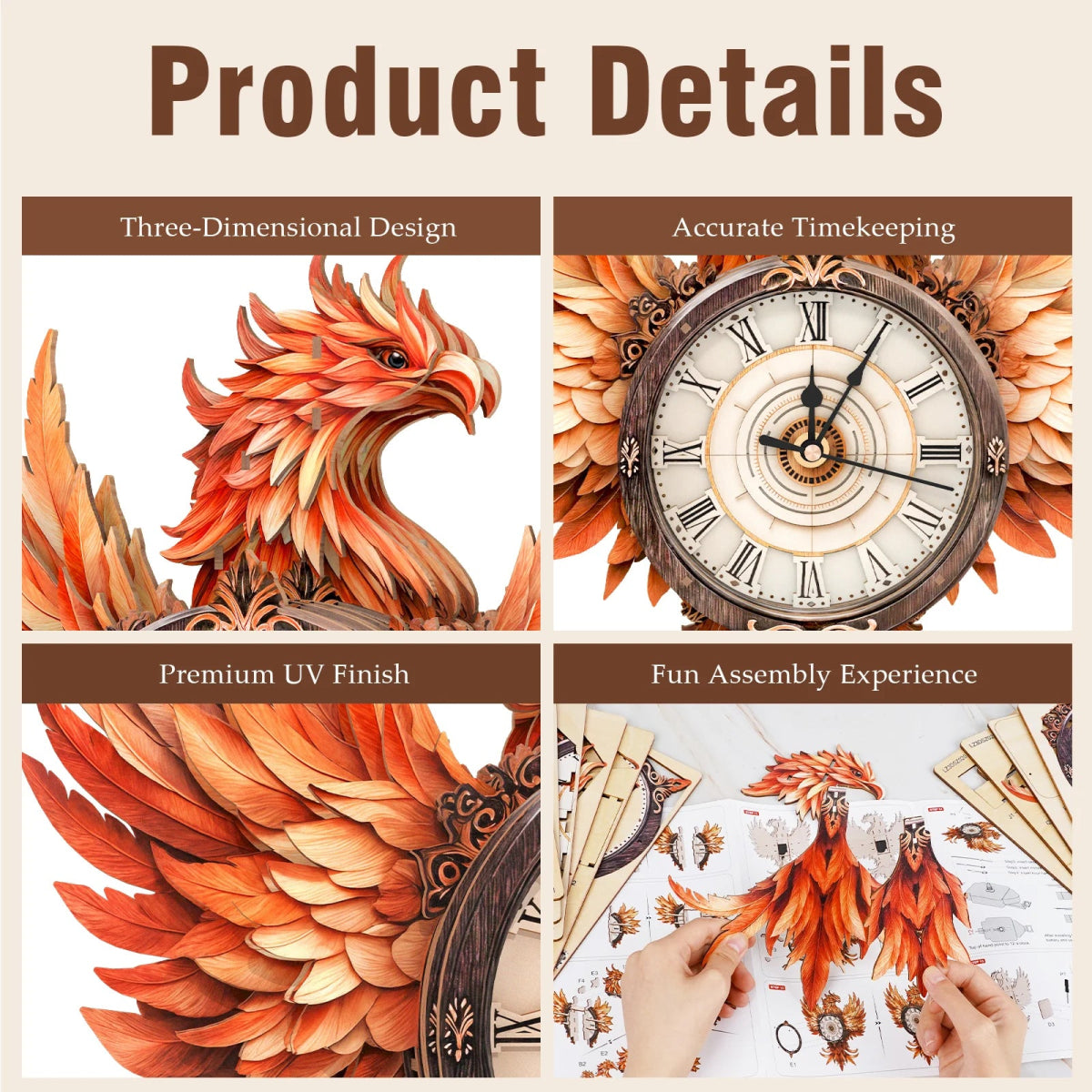 kaayee-flame-phoenix-holzuhr-3d-puzzle-bausatz-mit-pendel image 4