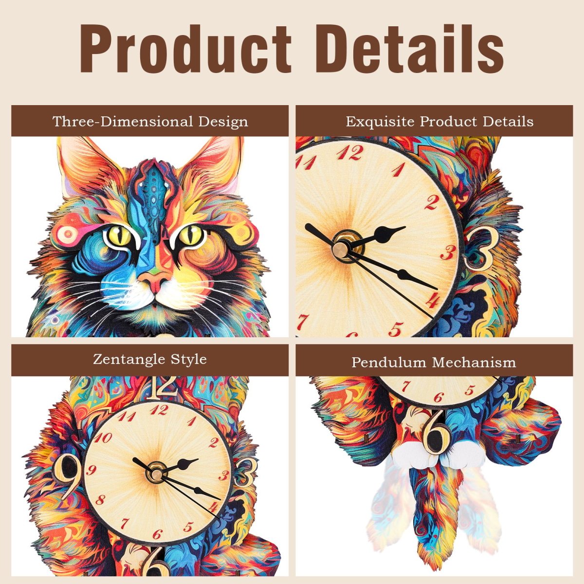 kaayee-clock-kit-maine-coon-cat-holzuhr-3d-puzzle-bunt image 3