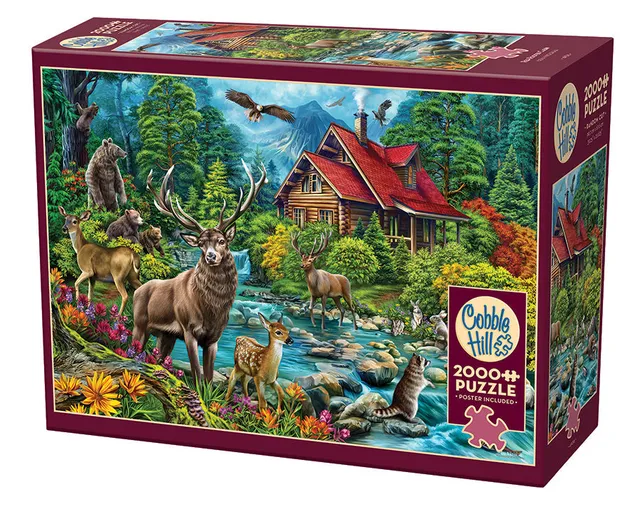cobble-hill-2000-piece-red-roofed-cabin-puzzle-2000-teile-wildtiere image 1