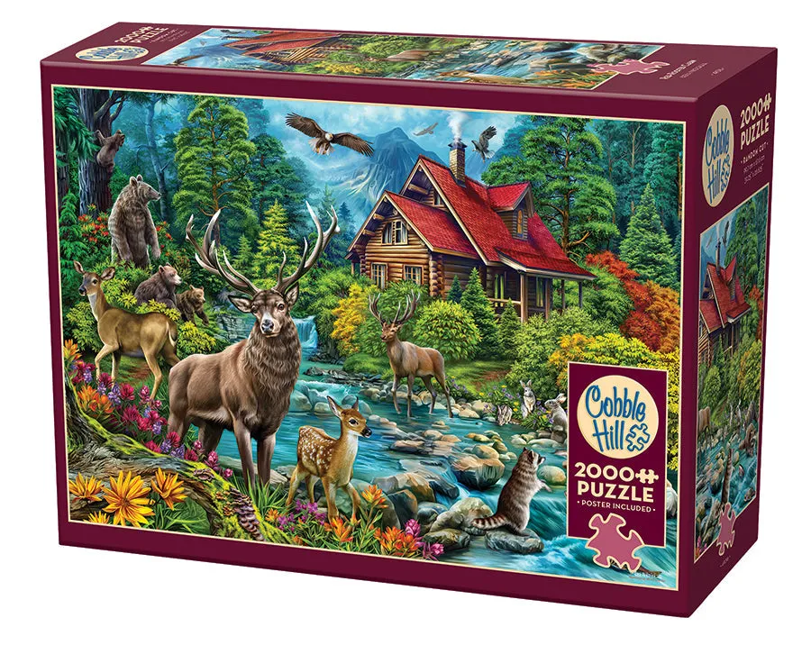 cobble-hill-2000-piece-red-roofed-cabin-puzzle-2000-teile-wildtiere image 1