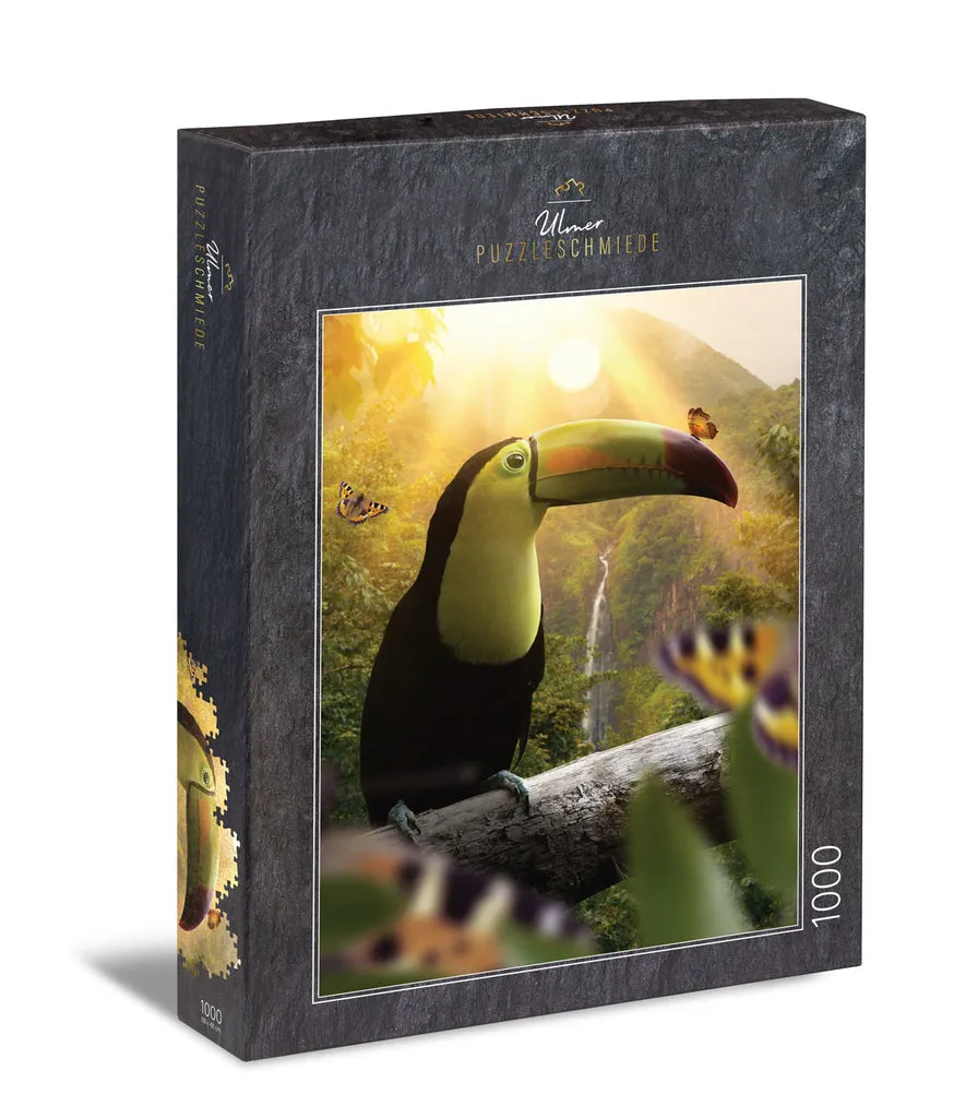 ulmer-puzzleschmiede-puzzle-1000-teile-toucan-peacock-eye-vogel image 1