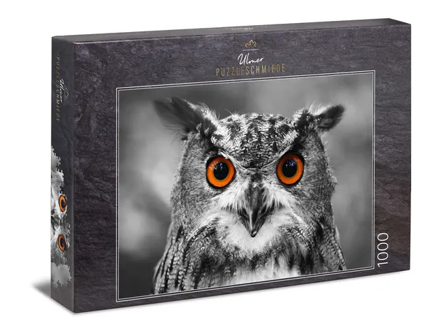 ulmer-puzzleschmiede-eule-1000-teile-puzzle-schwarz-wei-uhu image 1