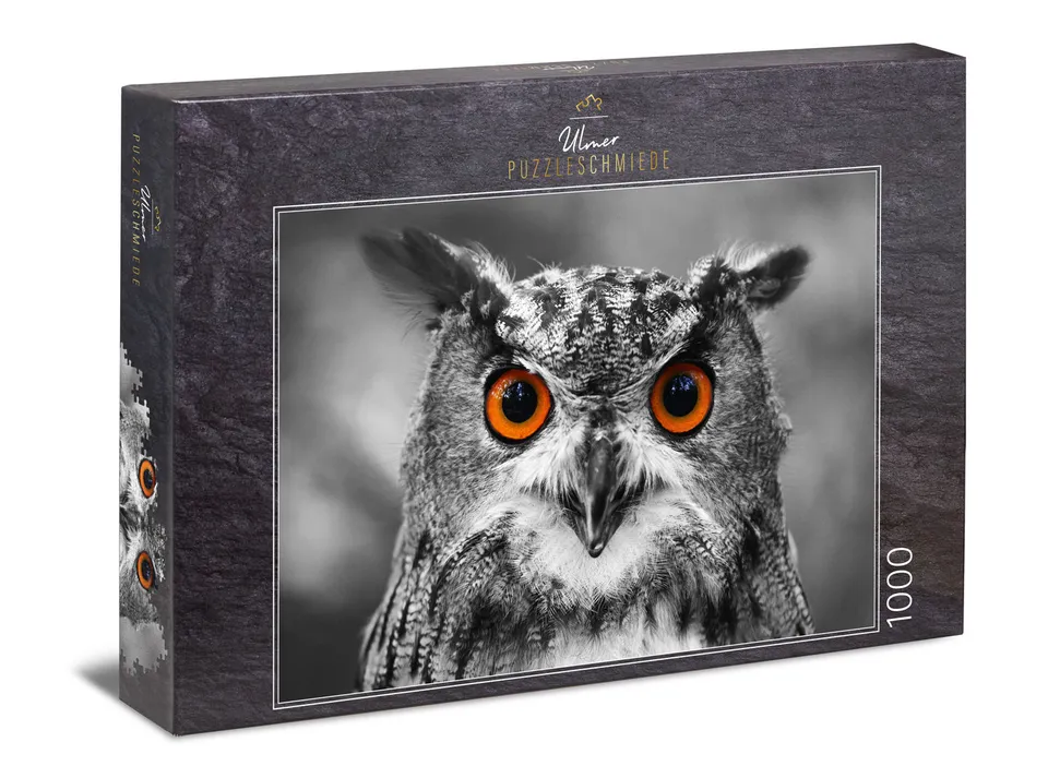 ulmer-puzzleschmiede-eule-1000-teile-puzzle-schwarz-wei-uhu image 1