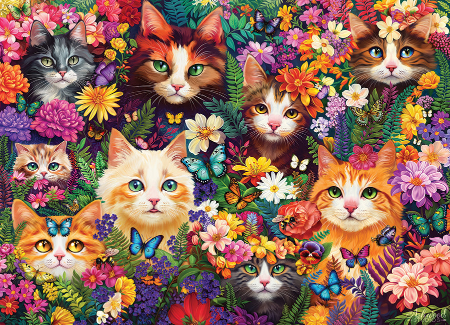 cobble-hill-1000-piece-blooming-whiskers-puzzle-katzen-blumen image 2