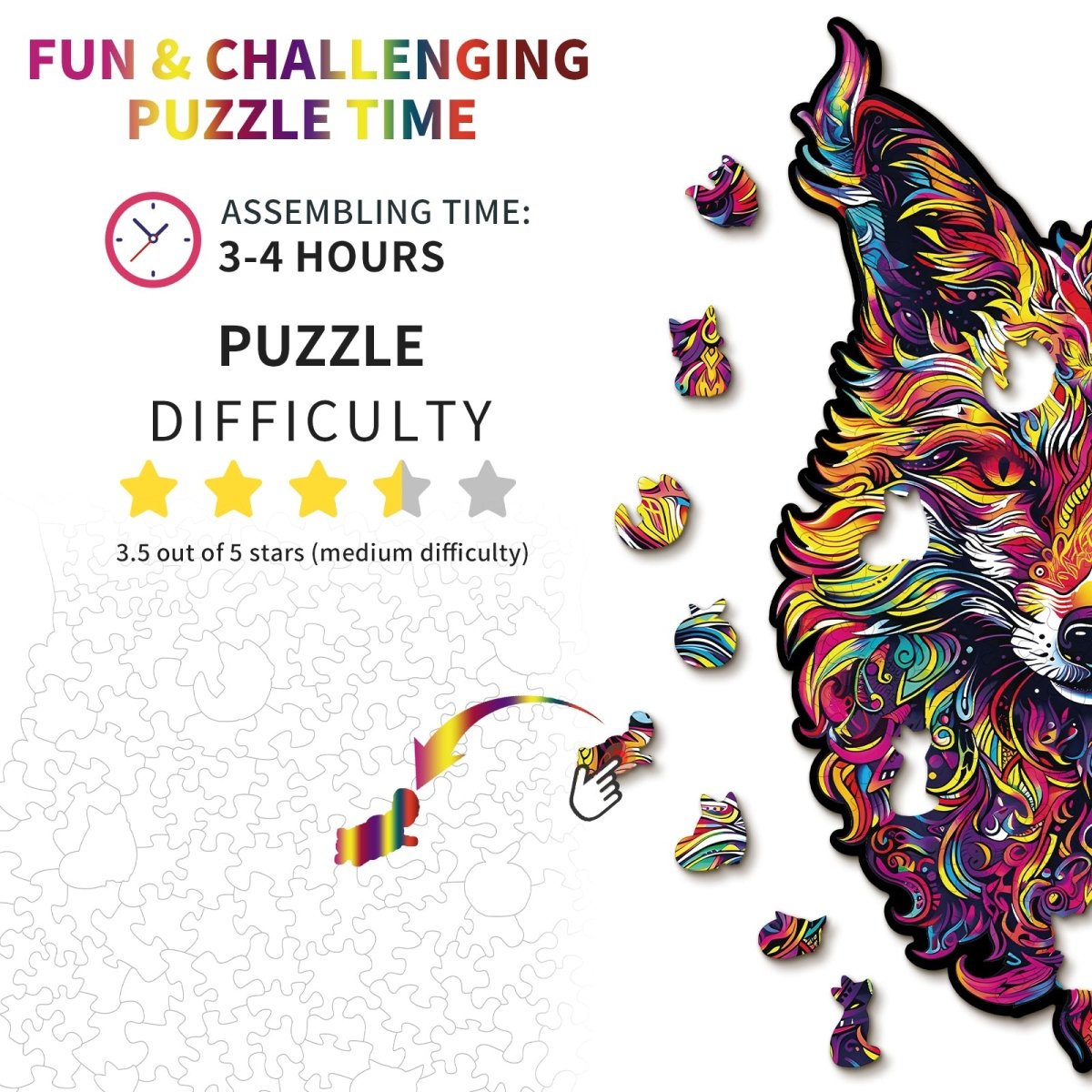 kaayee-wooden-puzzle-gorgeous-fox-holzpuzzle-medium-bunt image 4