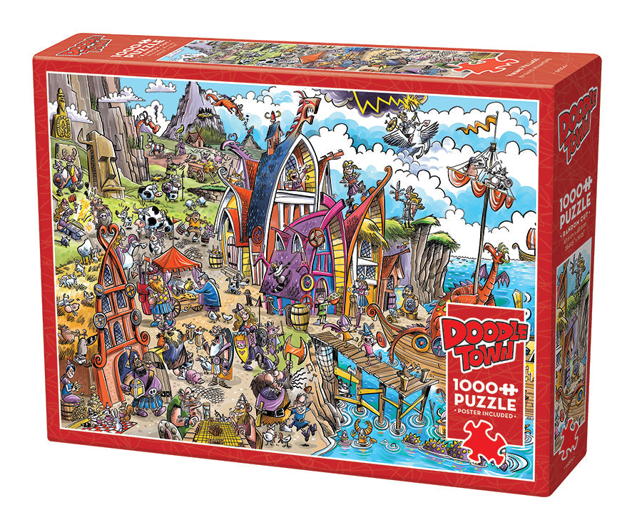 cobble-hill-1000-piece-doodletown-viking-village-puzzle-1000-teile-lustig image 1
