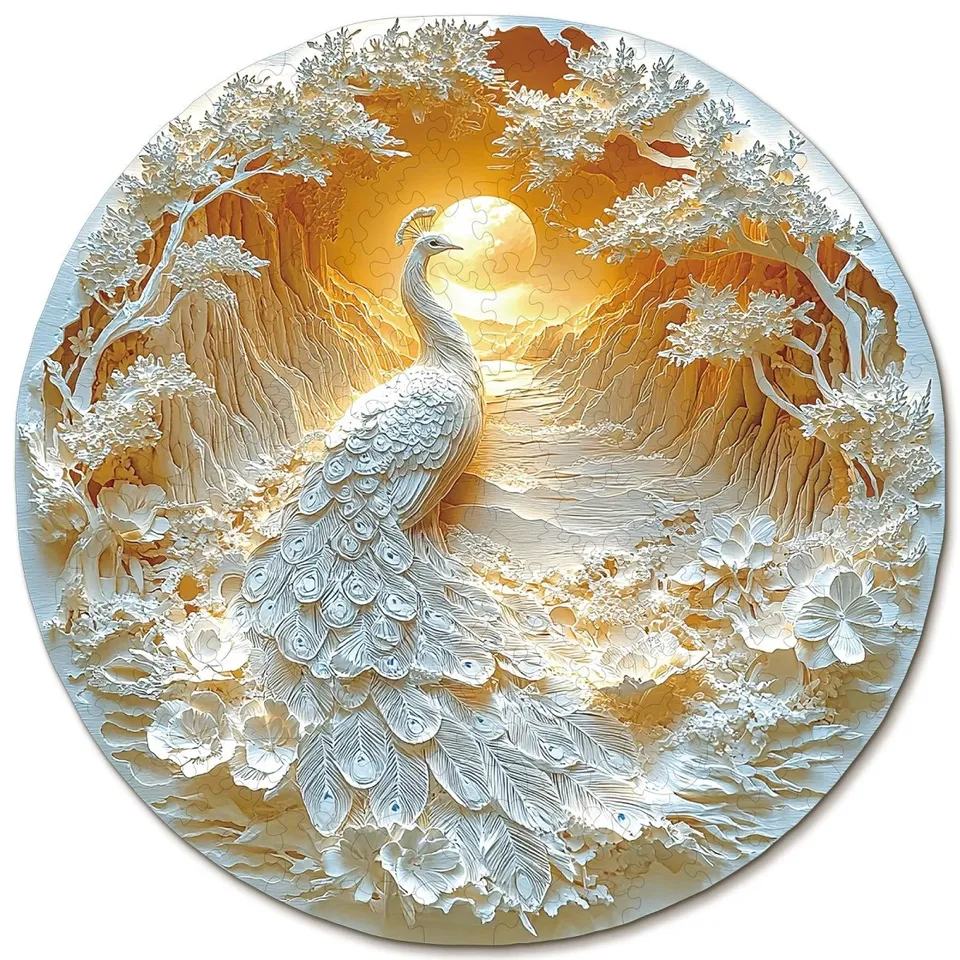 kaayee-wooden-puzzle-beautiful-peacock-holzpuzzle-medium-pfau image 1