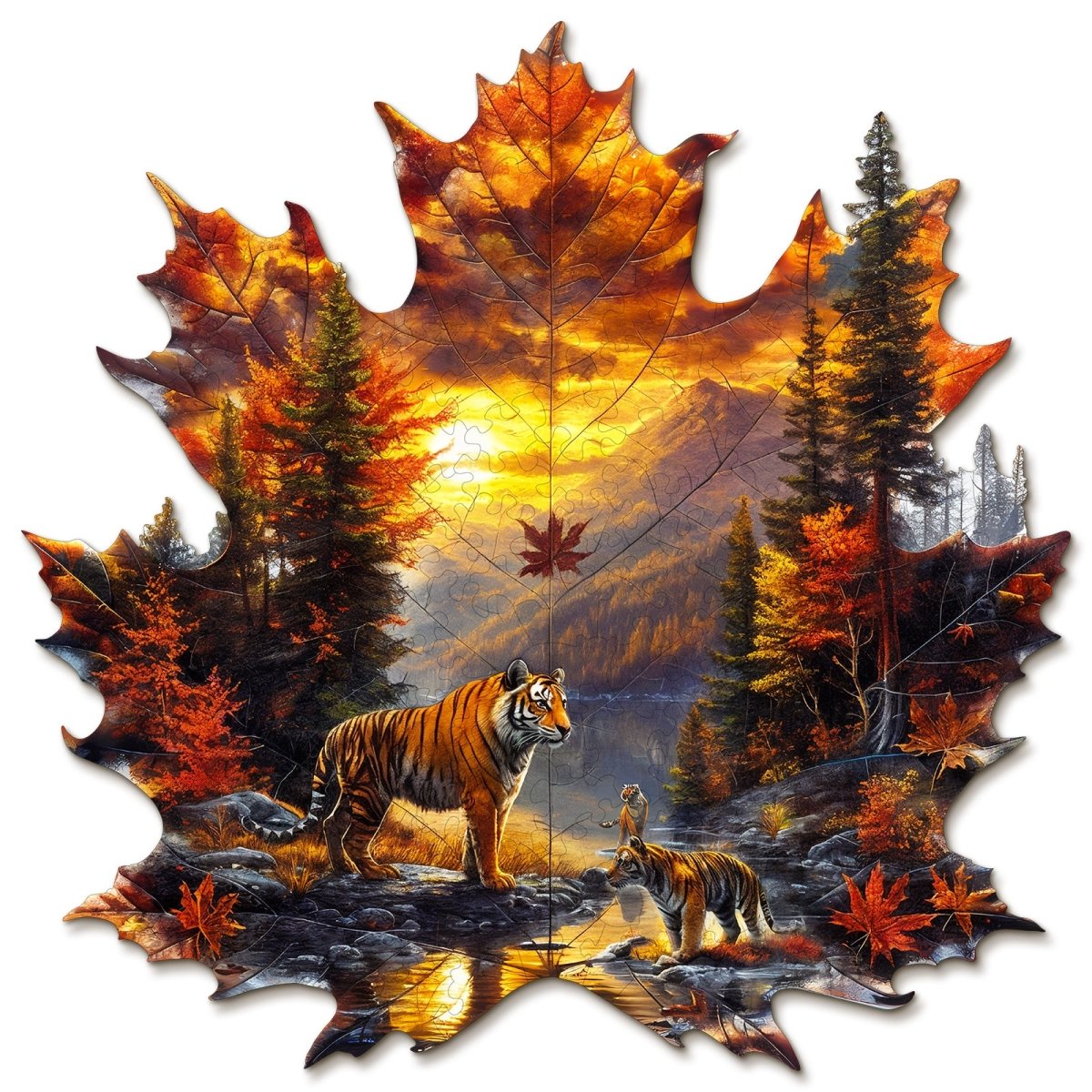 kaayee-wooden-puzzle-maple-leaf-tiger-holzpuzzle-m-herbst image 1