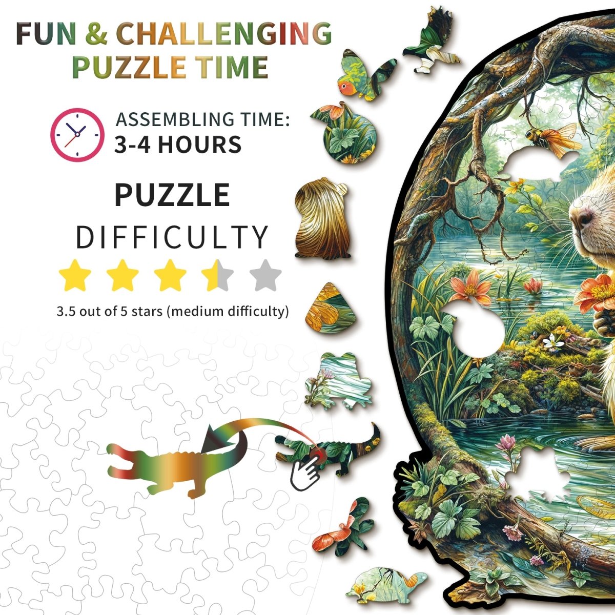 kaayee-wooden-puzzle-capybara-holzpuzzle-m-teich-blumen image 3