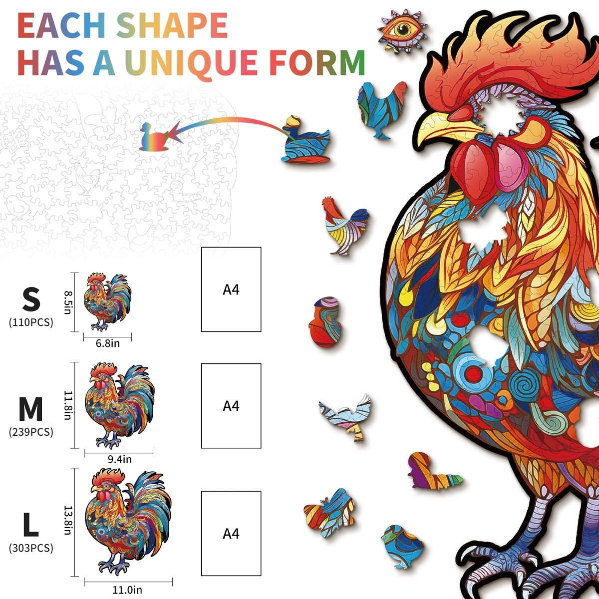kaayee-majestic-cock-holzpuzzle-small-mit-hahn-motiv image 3