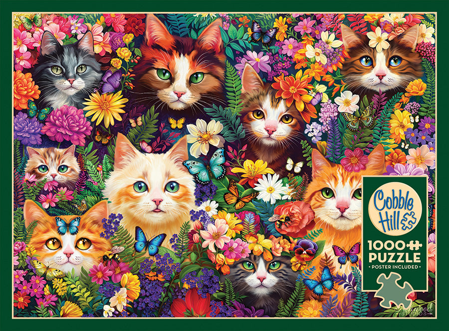 cobble-hill-1000-piece-blooming-whiskers-puzzle-katzen-blumen image 3