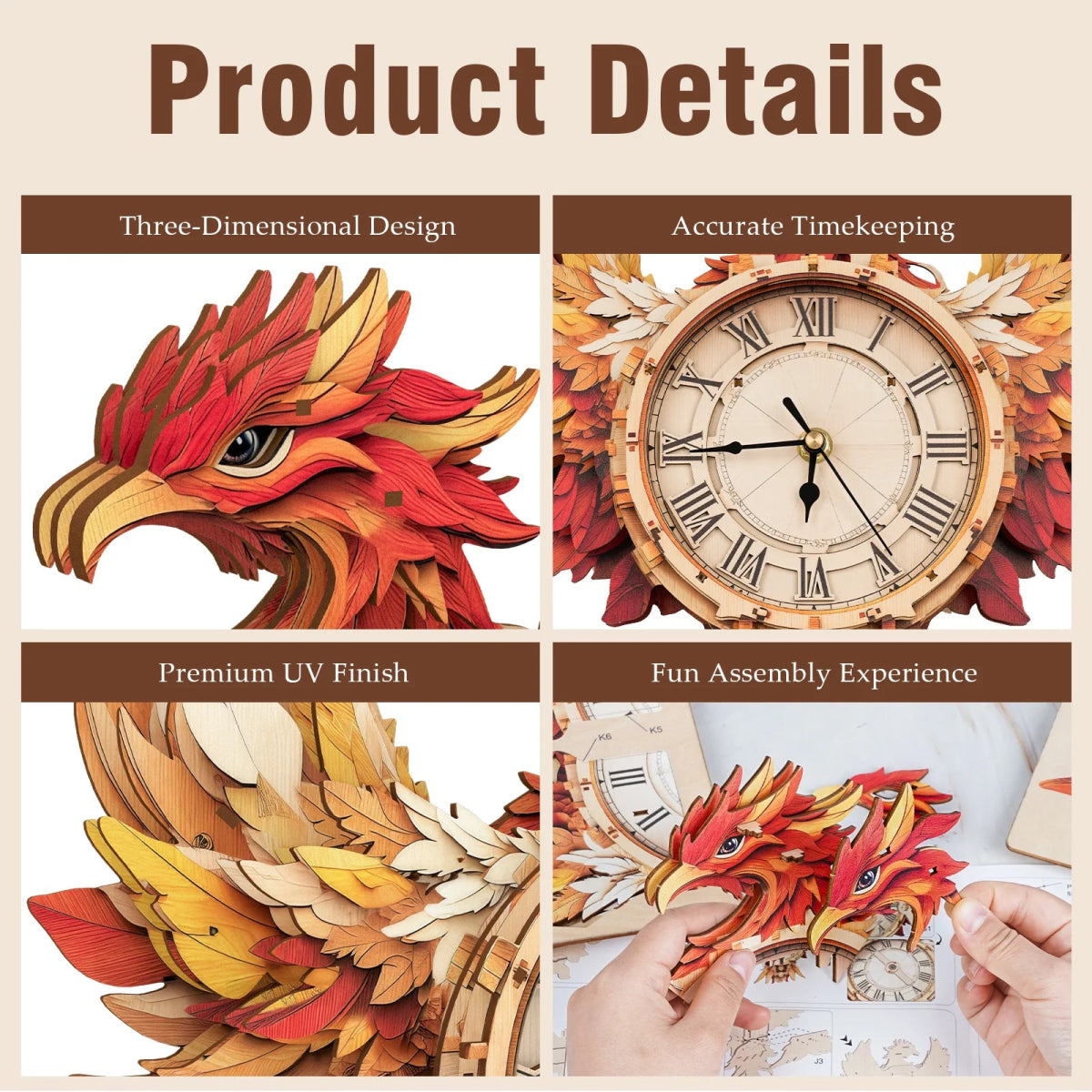 kaayee-clock-kit-phoenix-puzzle-uhr-holz-rot-gold image 4