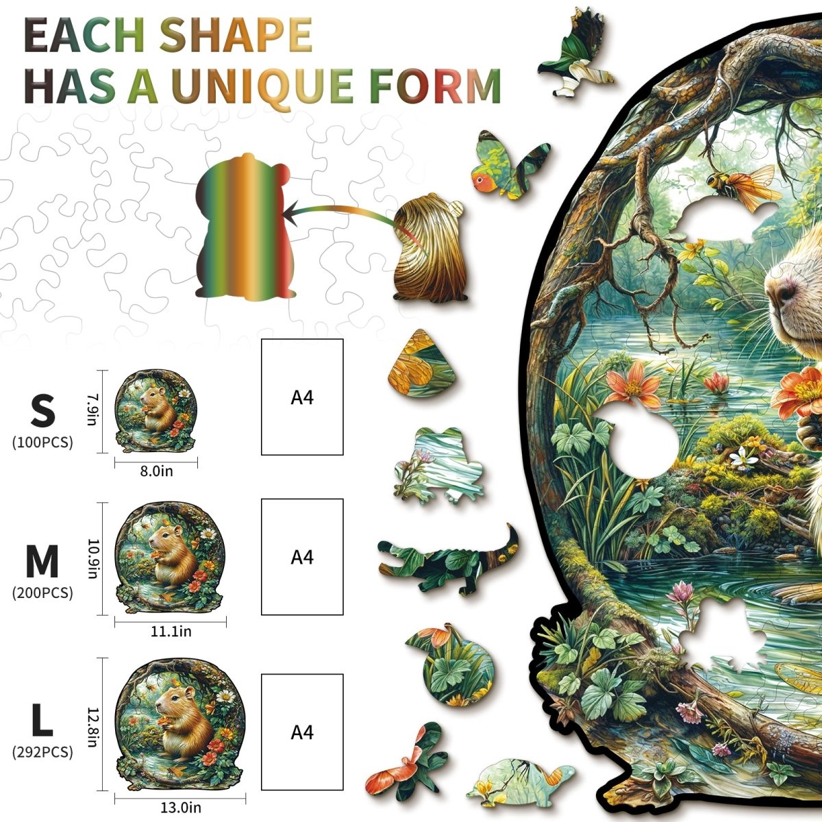 kaayee-wooden-puzzle-capybara-holzpuzzle-m-teich-blumen image 4