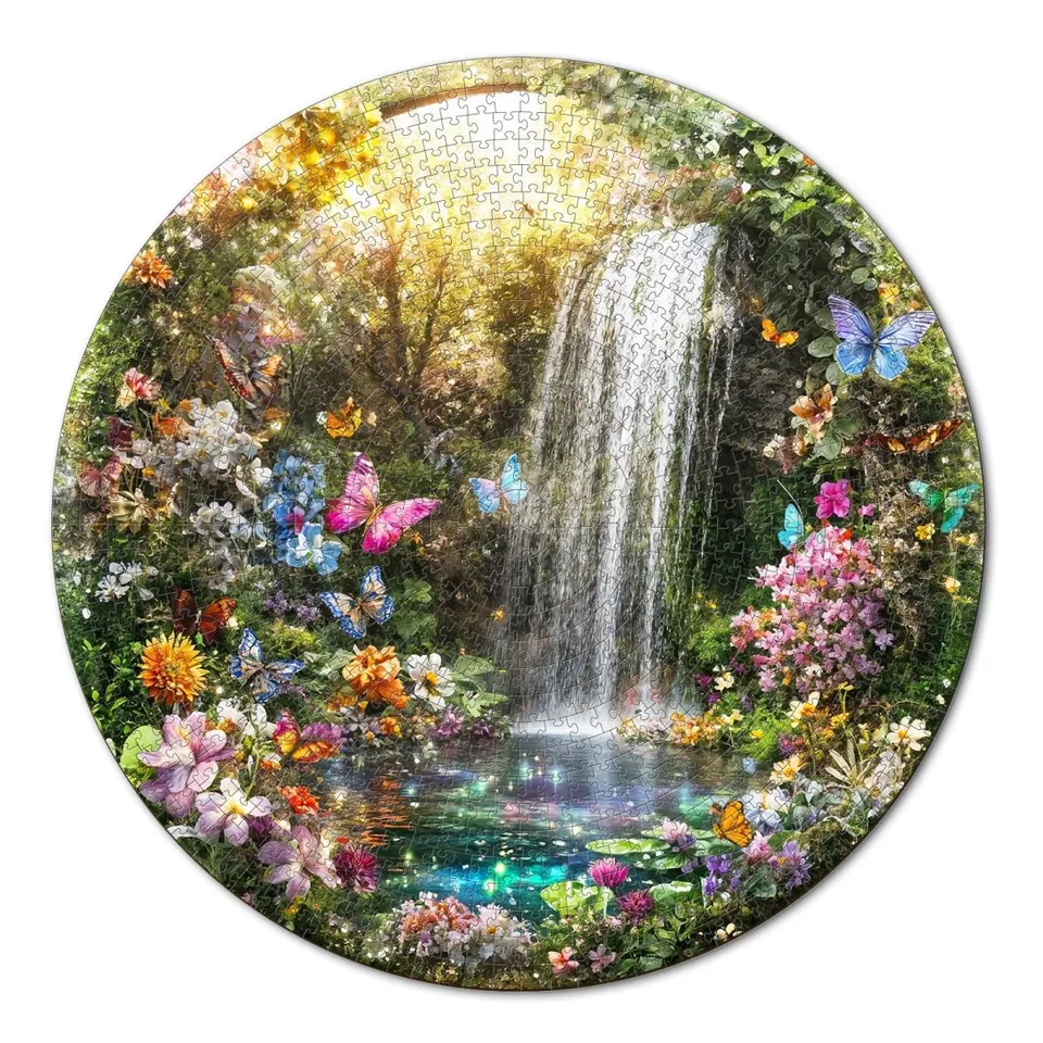kaayee-cardboard-butterflies-waterfalls-puzzle-1000-rund image 1
