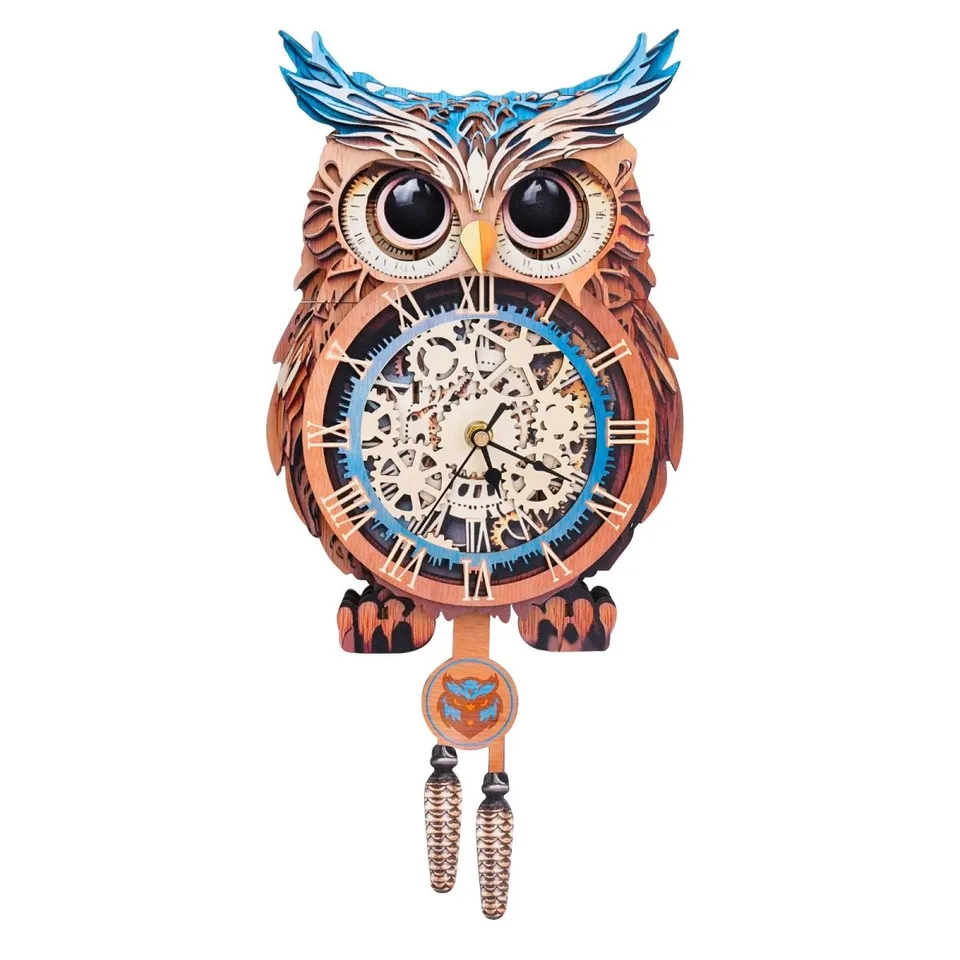 kaayee-clock-kit-eule-holz-3d-puzzle-uhr-mit-pendel image 1