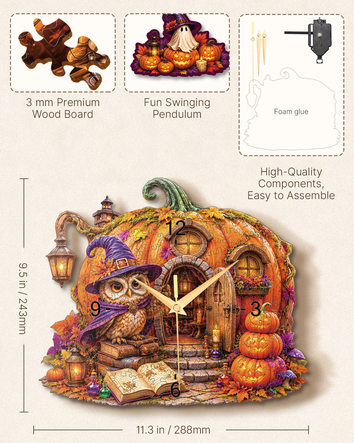 kaayee-clock-kit-enchanted-pumpkin-cottage-puzzle-uhr-holz image 3