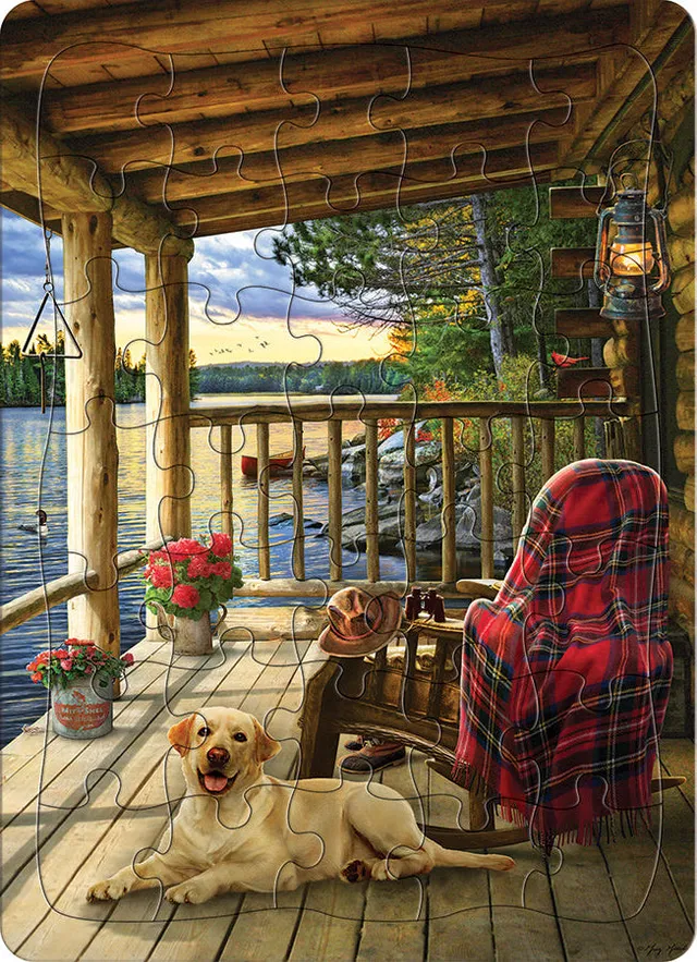 cobble-hill-tray-puzzle-lake-cabin-labrador-35-teile-hund image 1