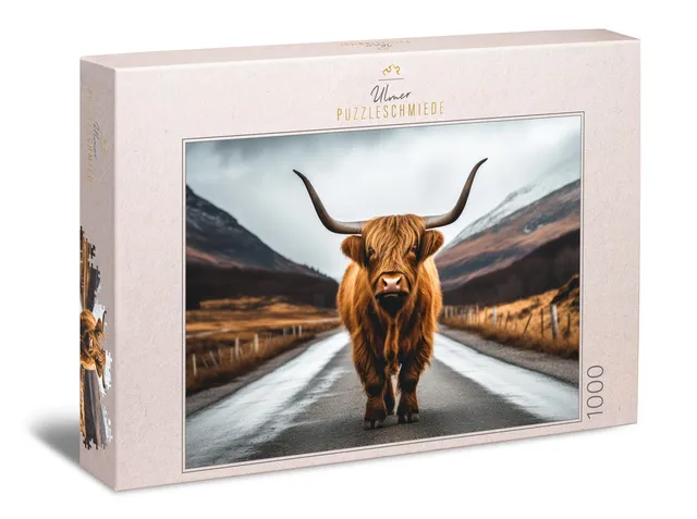 ulmer-puzzleschmiede-highland-road-puzzle-1000-teile-hochlandrind image 1