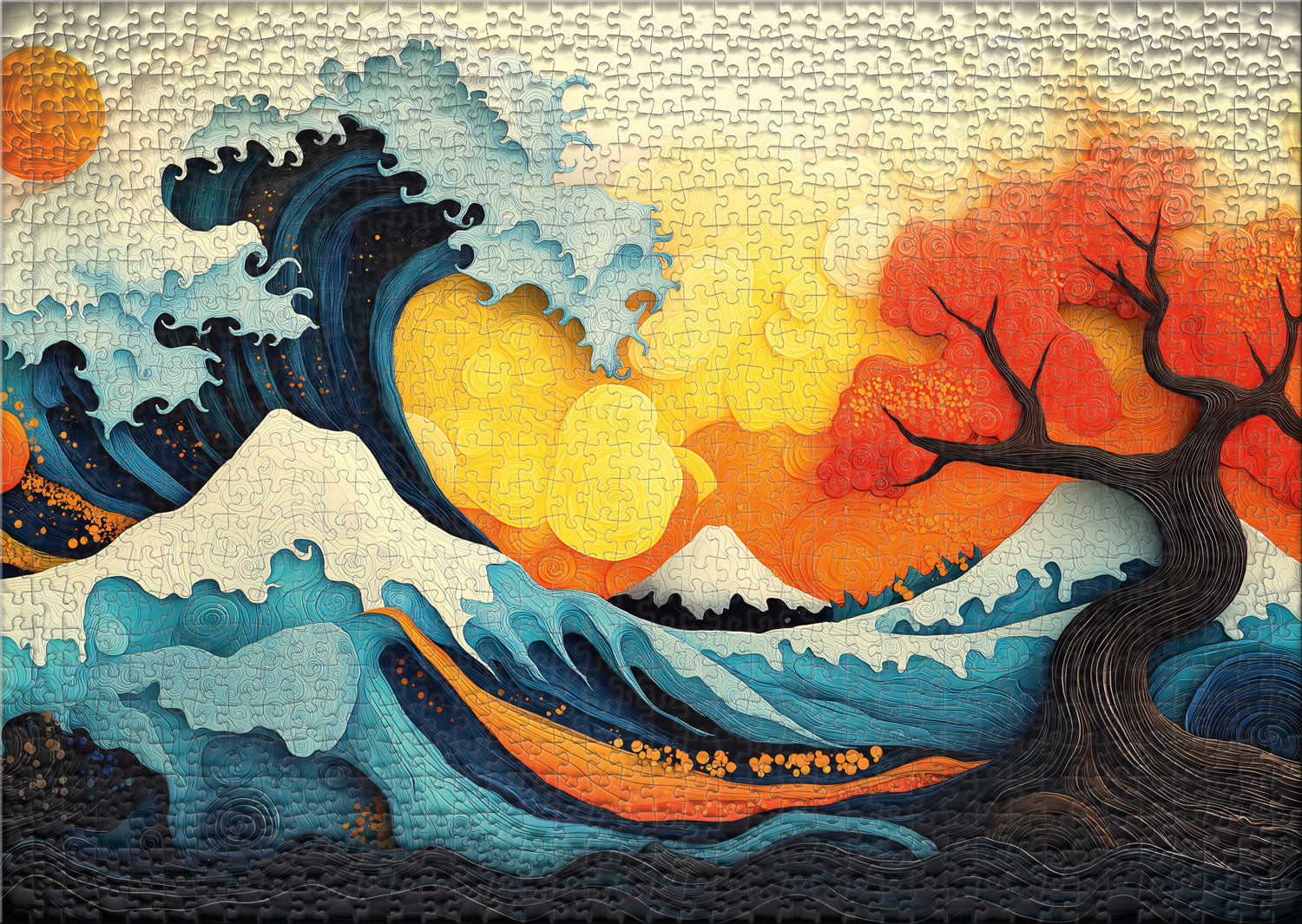 ulmer-puzzleschmiede-puzzle-1000-teile-welle-und-feuerbaum-puzzle-erwachsene image 2