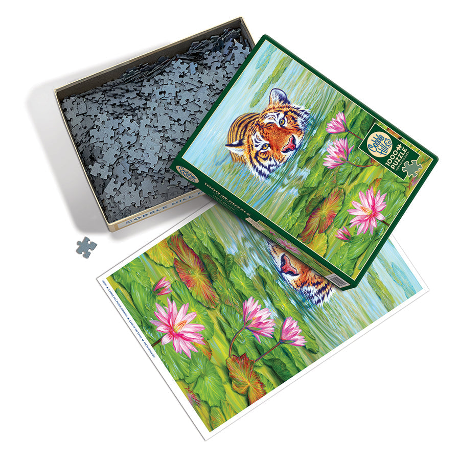 cobble-hill-1000-piece-land-of-the-lotus-puzzle-tiger-lotus image 3