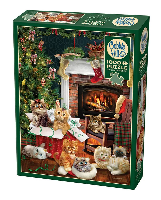 cobble-hill-1000-piece-christmas-kittens-puzzle-1000-teile-katzen image 1