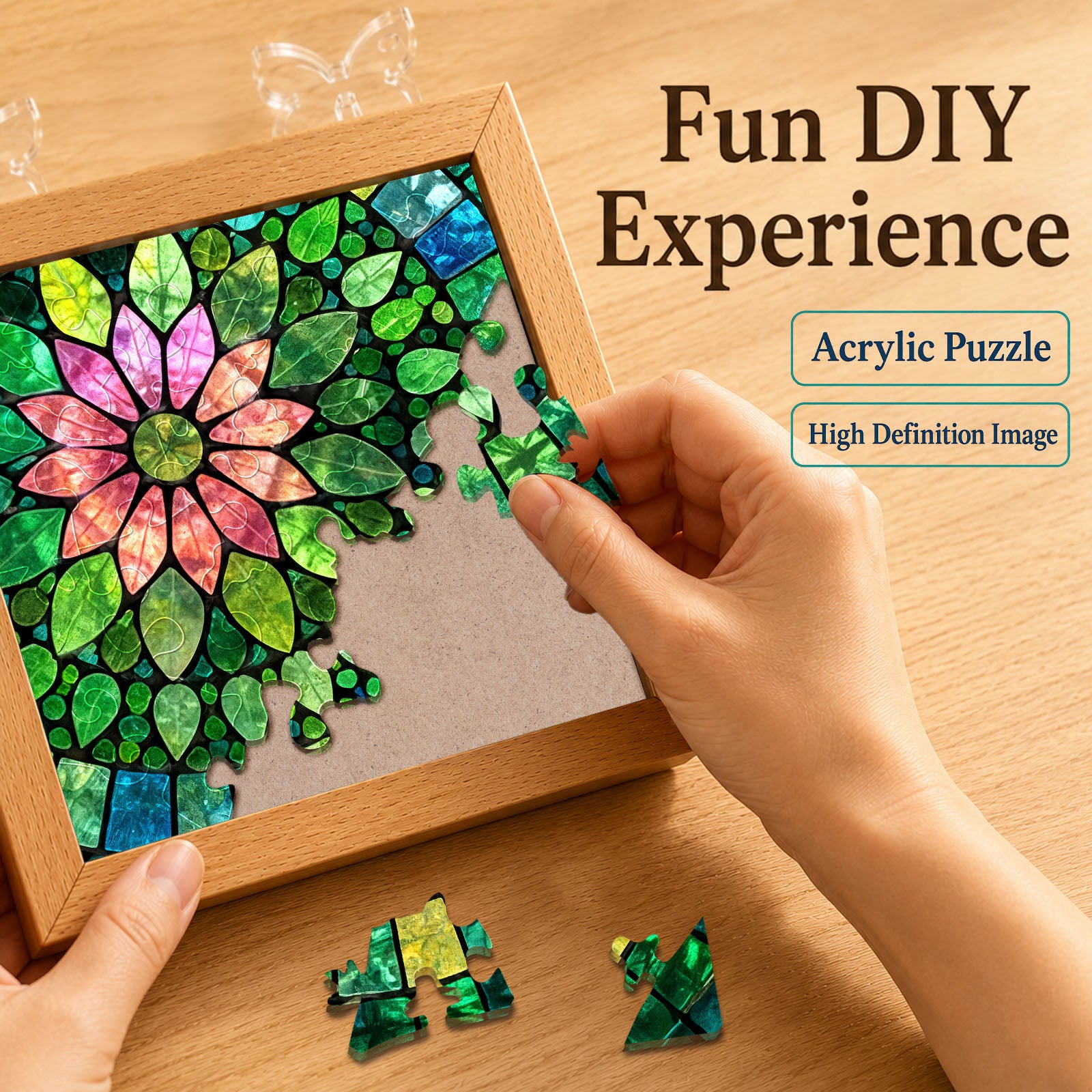 kaayee-night-light-verdant-bloom-acryl-puzzle-nachtlicht-holzrahmen image 2