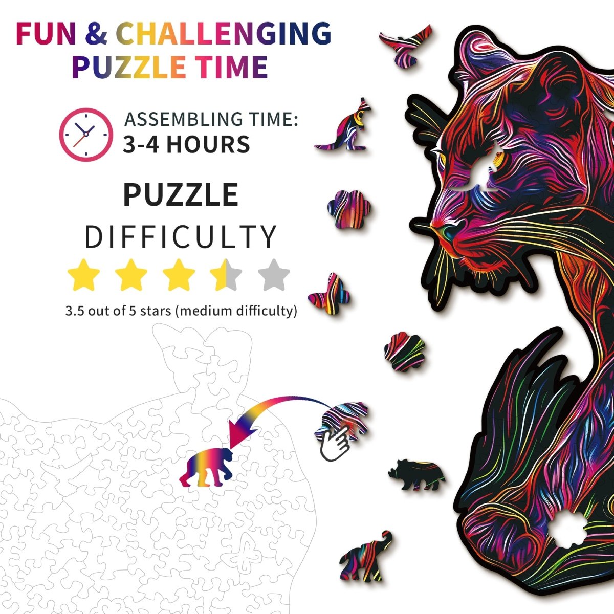 kaayee-dazzling-panther-holzpuzzle-medium-neon-kfz-dschungel image 4