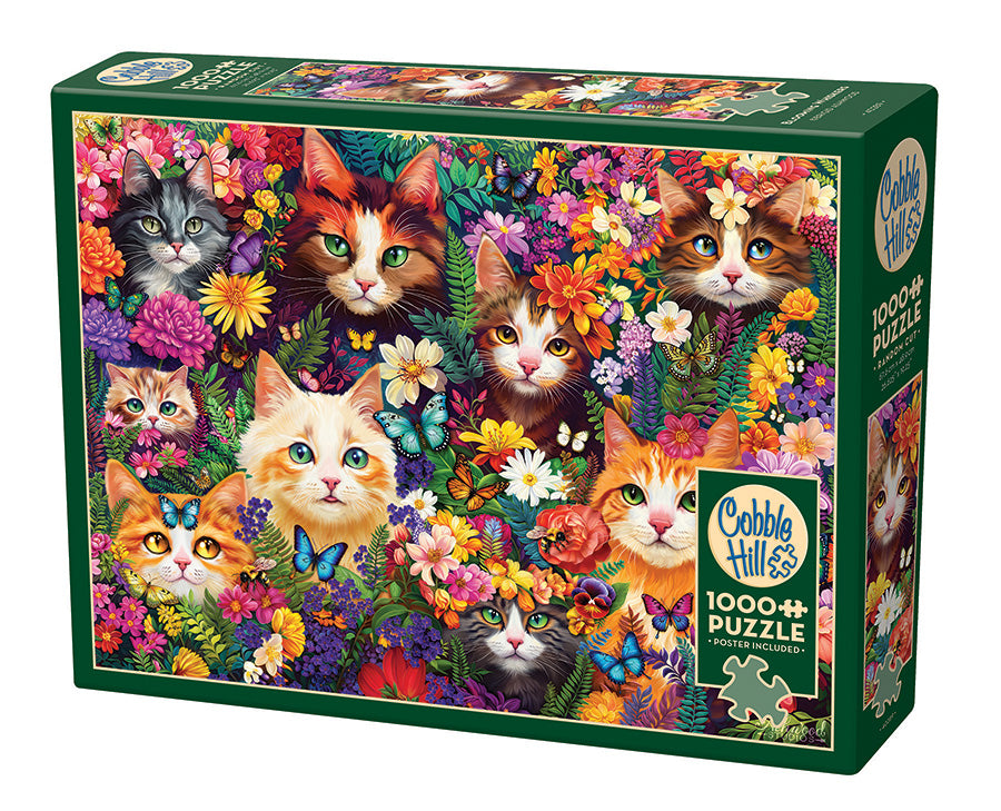 cobble-hill-1000-piece-blooming-whiskers-puzzle-katzen-blumen image 1