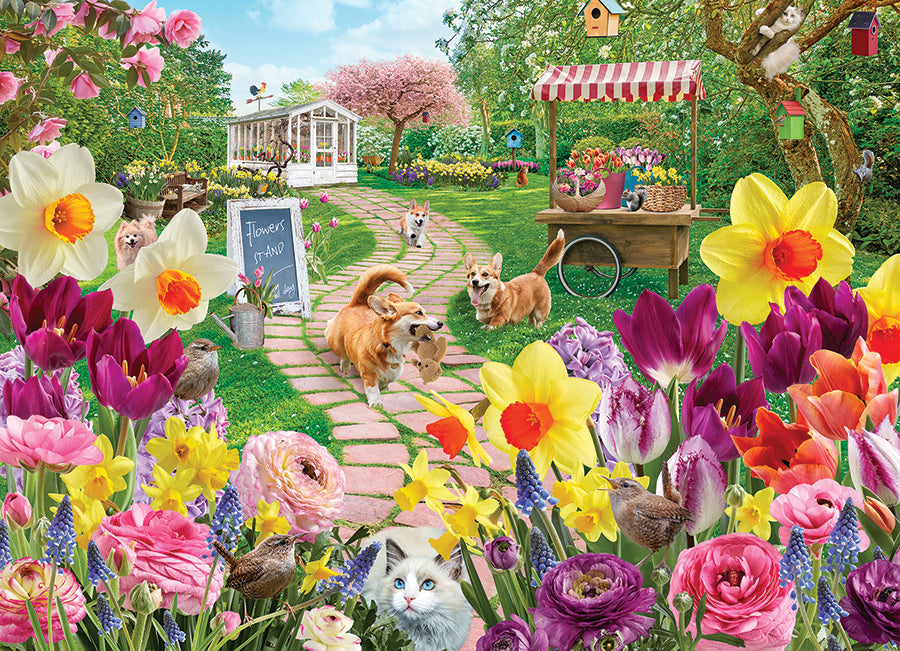 cobble-hill-1000-teile-springtime-frolic-puzzle-garten-hunde image 2
